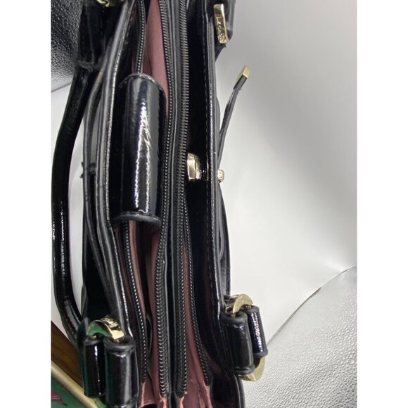 Black Patent Leather Liz Claiborne Handbag With Gold-Tone Hardware & Double Hand - Picture 15 of 16